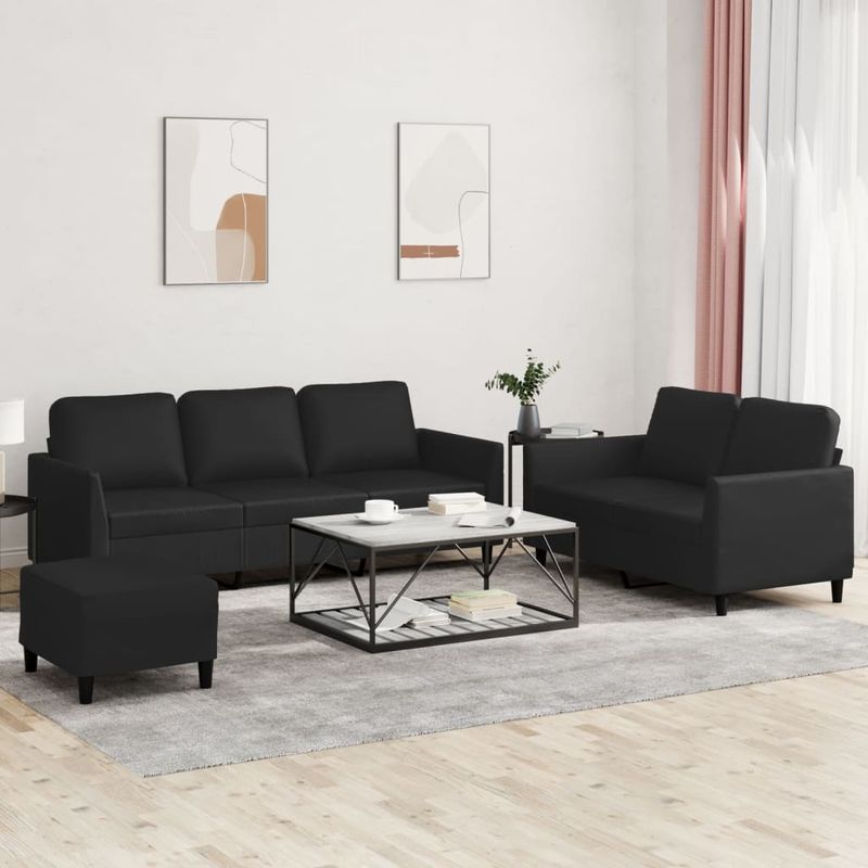 Casa si Gradina - Mobilier - Seturi de mobilier - Seturi living - Set de canapele cu perne, 3 piese, negru, piele ecologica - Infinity.ro