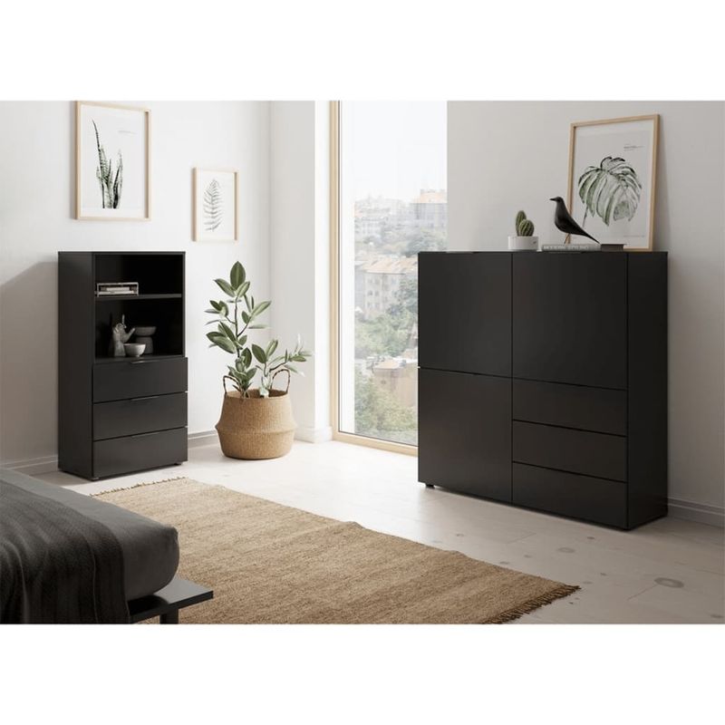 Casa si Gradina - Mobilier - Comode si corpuri - Comode - FMD Comoda cu 3 sertare si rafturi deschise, negru - Infinity.ro