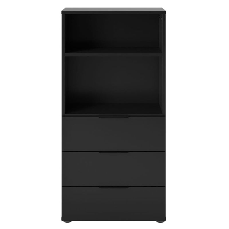 Casa si Gradina - Mobilier - Comode si corpuri - Comode - FMD Comoda cu 3 sertare si rafturi deschise, negru - Infinity.ro