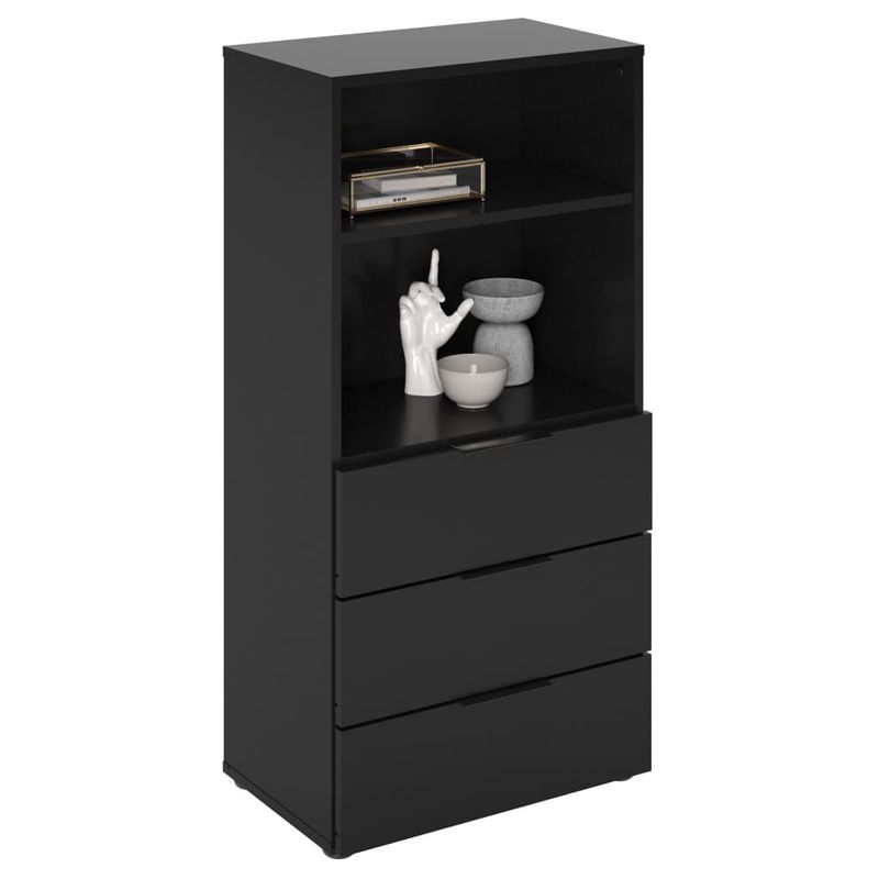 Casa si Gradina - Mobilier - Comode si corpuri - Comode - FMD Comoda cu 3 sertare si rafturi deschise, negru - Infinity.ro