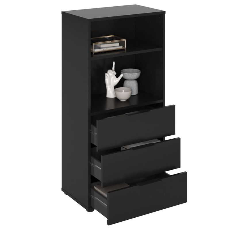 Casa si Gradina - Mobilier - Comode si corpuri - Comode - FMD Comoda cu 3 sertare si rafturi deschise, negru - Infinity.ro