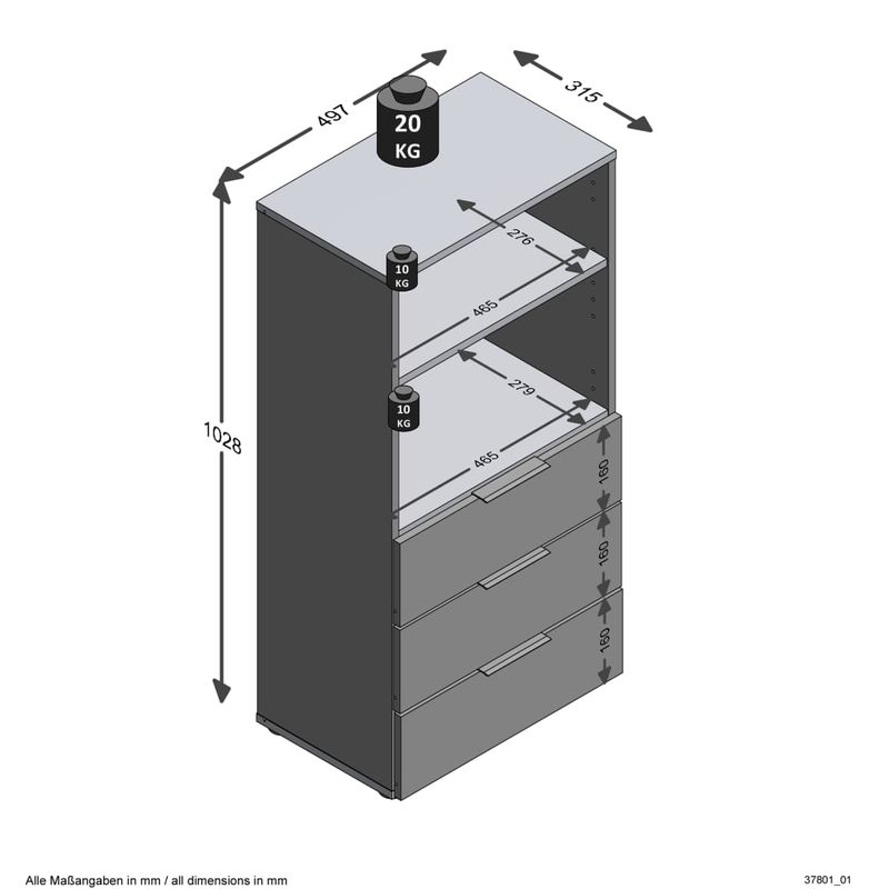 Casa si Gradina - Mobilier - Comode si corpuri - Comode - FMD Comoda cu 3 sertare si rafturi deschise, negru - Infinity.ro