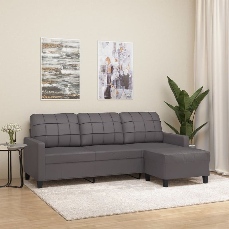 Casa si Gradina - Mobilier - Canapele si coltare - Canapele - Canapea cu 3 locuri si taburet, gri, 180 cm, piele ecologica - Infinity.ro