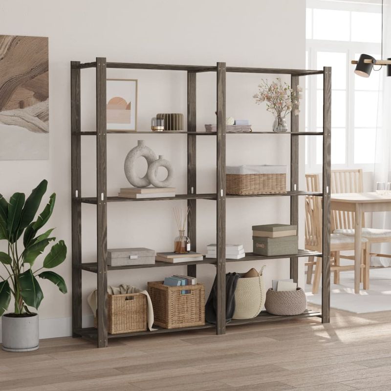 Casa si Gradina - Mobilier - Biblioteci si rafturi - Rafturi - Suport depozitare 5 niveluri gri, 170x38x170 cm, lemn masiv pin - Infinity.ro