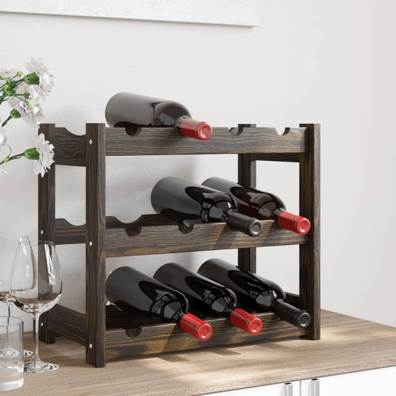Casa si Gradina - Bucatarie si vesela - Accesorii bar - Carafe si decantoare - Suport sticle de vin, 12 sticle, negru, lemn masiv de pin - Infinity.ro