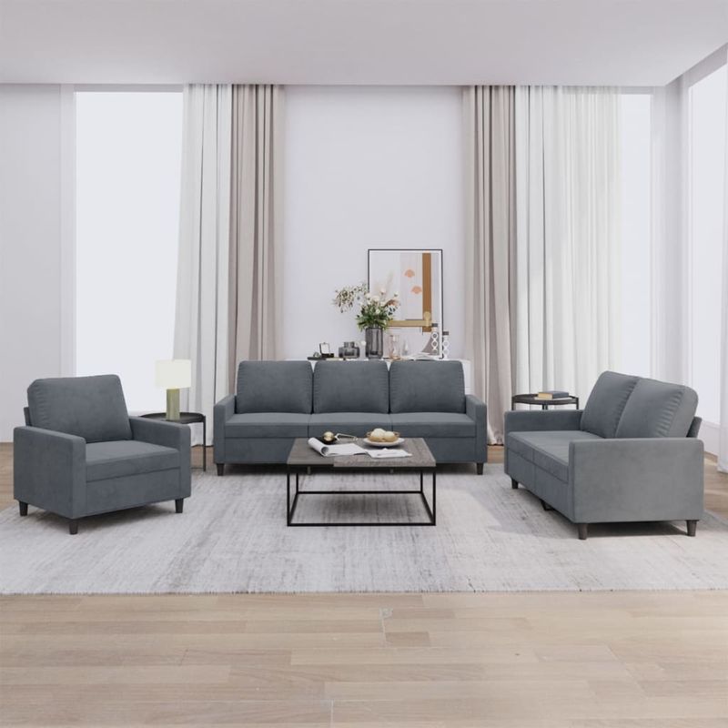 Casa si Gradina - Mobilier - Seturi de mobilier - Seturi living - Set de canapele cu perne, 3 piese, gri inchis, catifea - Infinity.ro
