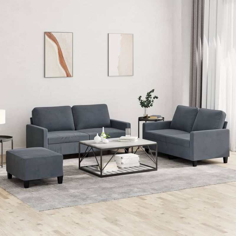 Casa si Gradina - Mobilier - Seturi de mobilier - Seturi living - Set de canapele cu perne, 3 piese, gri inchis, catifea - Infinity.ro