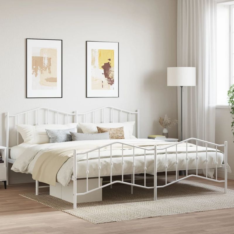 Casa si Gradina - Mobilier - Paturi si accesorii - Paturi - Cadru pat metalic cu tablie de cap/picioare , alb, 200x200 cm - Infinity.ro