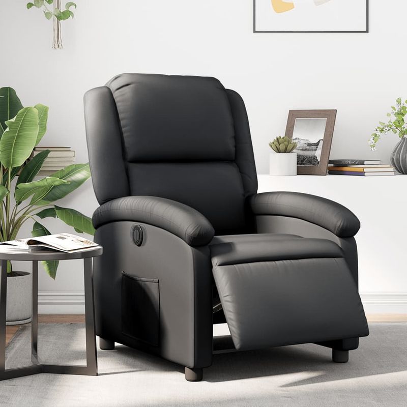 Casa si Gradina - Mobilier - Scaune si fotolii - Fotolii - Fotoliu rabatabil electric, negru, piele naturala - Infinity.ro