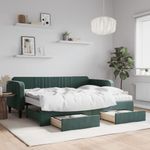 Casa si Gradina - Mobilier - Paturi si accesorii - Paturi - Pat de zi cu extensie si sertare verde inchis 90x200 cm catifea - Infinity.ro