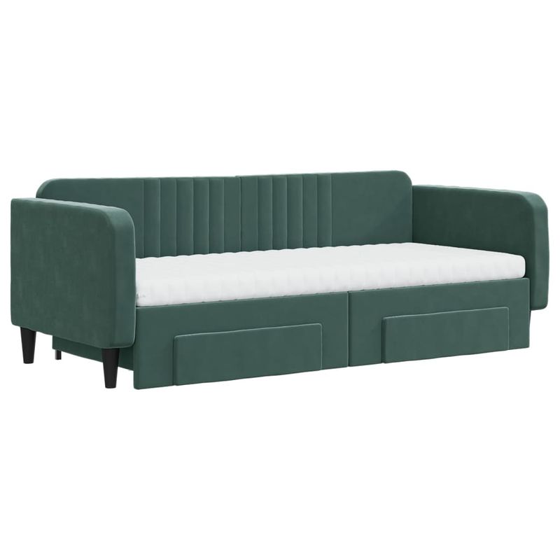 Casa si Gradina - Mobilier - Paturi si accesorii - Paturi - Pat de zi cu extensie si sertare verde inchis 90x200 cm catifea - Infinity.ro