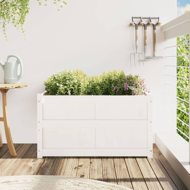 Casa si Gradina - Gradinarit si plante - Plante si ghivece - Ghivece si suporturi - Jardiniera de gradina, alb, 90x50x50 cm, lemn masiv de pin - Infinity.ro