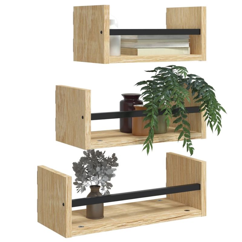 Casa si Gradina - Mobilier - Biblioteci si rafturi - Rafturi - Set rafturi perete cu bare, 3 buc, stejar sonoma lemn prelucrat - Infinity.ro