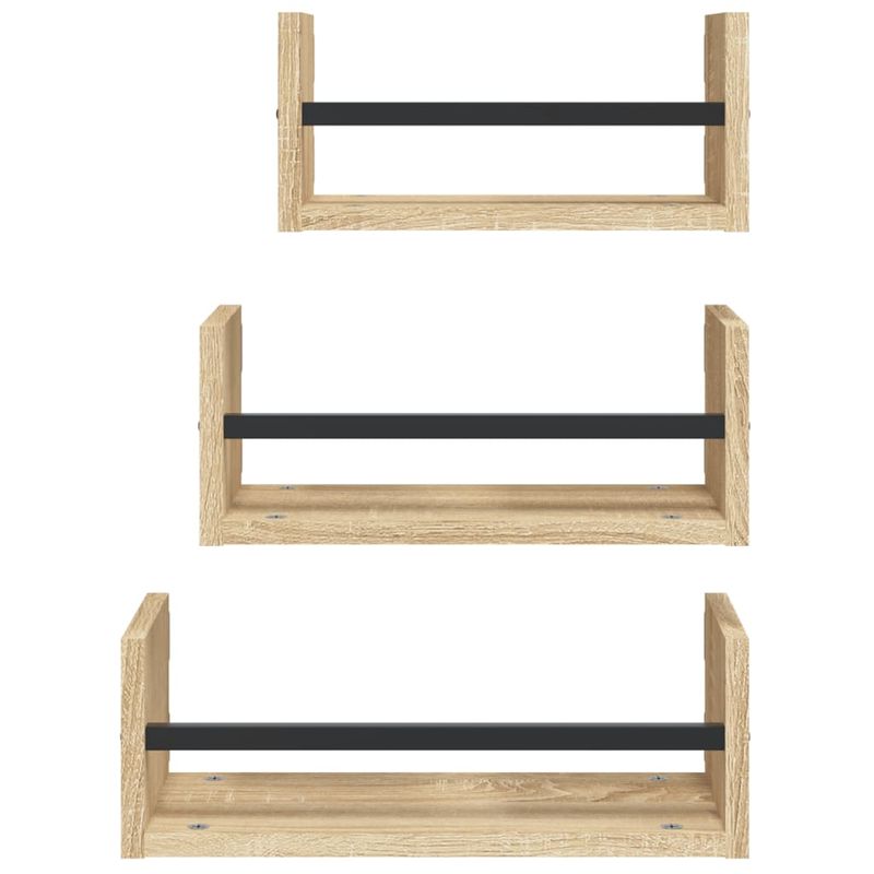 Casa si Gradina - Mobilier - Biblioteci si rafturi - Rafturi - Set rafturi perete cu bare, 3 buc, stejar sonoma lemn prelucrat - Infinity.ro