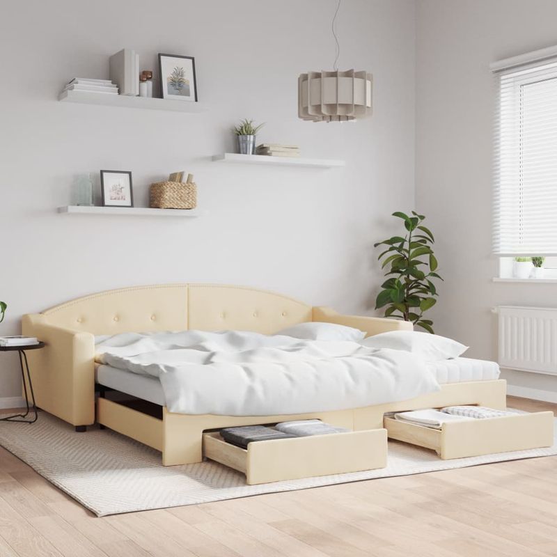 Casa si Gradina - Mobilier - Paturi si accesorii - Paturi - Pat de zi cu extensie si sertare, crem, 100x200 cm, textil - Infinity.ro