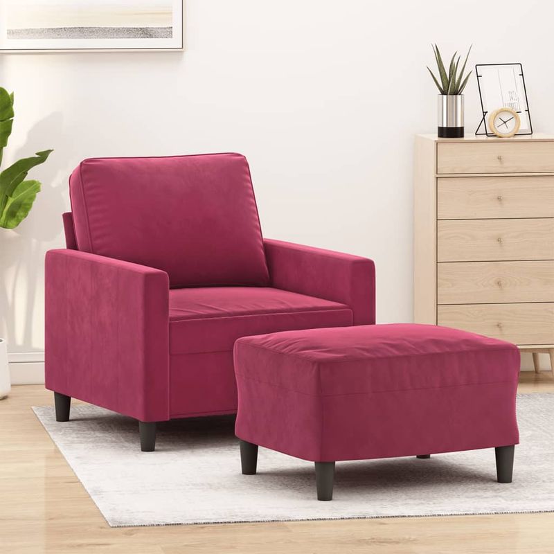 Casa si Gradina - Mobilier - Scaune si fotolii - Fotolii - Fotoliu canapea cu taburet, rosu vin, 60 cm, catifea - Infinity.ro
