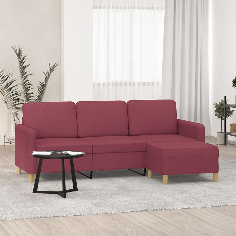 Casa si Gradina - Mobilier - Canapele si coltare - Canapele - Canapea cu 3 locuri si taburet, rosu vin, 180 cm, textil - Infinity.ro