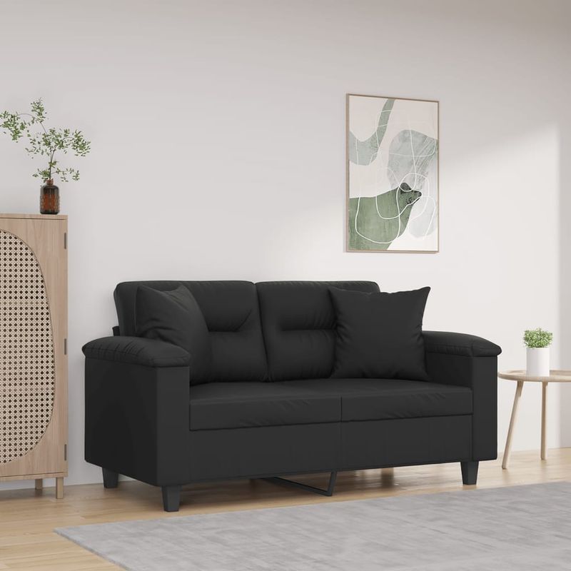 Casa si Gradina - Mobilier - Canapele si coltare - Canapele - Canapea cu 2 locuri cu pernute, negru, 120 cm, piele ecologica - Infinity.ro