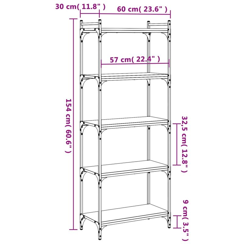 Casa si Gradina - Mobilier - Biblioteci si rafturi - Biblioteci - Biblioteca cu 5 niveluri gri sonoma 60x30x154 cm lemn prelucrat - Infinity.ro