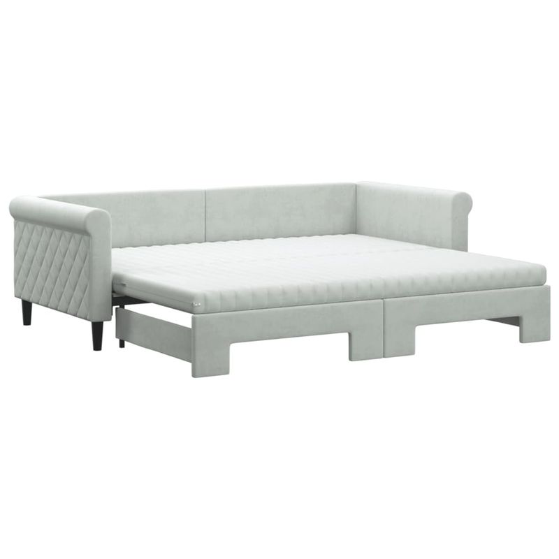 Casa si Gradina - Mobilier - Paturi si accesorii - Paturi - Pat de zi cu extensie si saltele, gri deschis 90x200 cm catifea - Infinity.ro