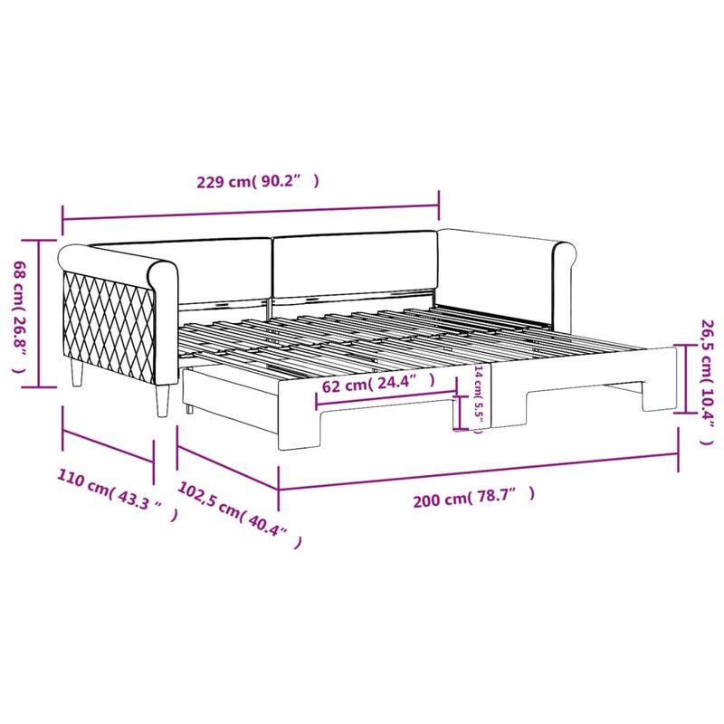 Casa si Gradina - Mobilier - Paturi si accesorii - Paturi - Pat de zi cu extensie, galben, 100x200 cm, catifea - Infinity.ro