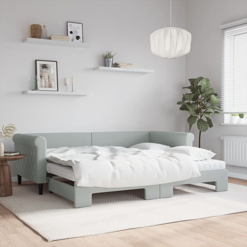 Casa si Gradina - Mobilier - Paturi si accesorii - Paturi - Pat de zi cu extensie si saltele, gri deschis 90x200 cm catifea - Infinity.ro