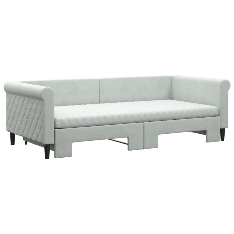 Casa si Gradina - Mobilier - Paturi si accesorii - Paturi - Pat de zi cu extensie si saltele, gri deschis 90x200 cm catifea - Infinity.ro