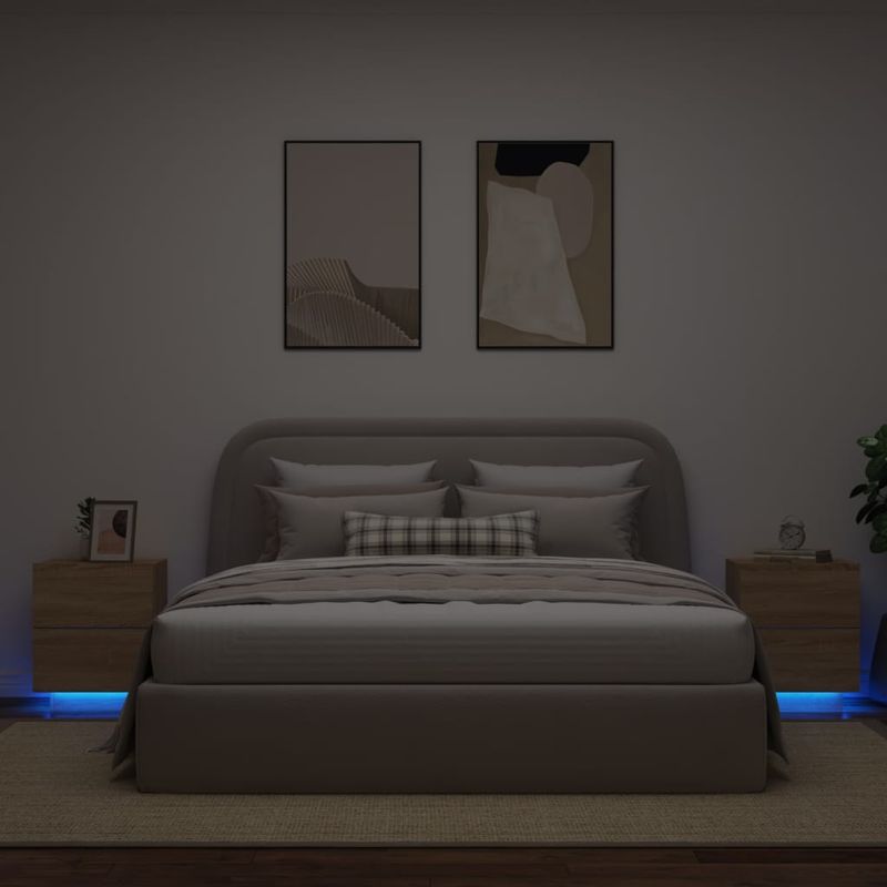 Casa si Gradina - Mobilier - Comode si corpuri - Noptiere - Noptiere cu lumini LED, 2 buc., stejar sonoma, lemn prelucrat - Infinity.ro