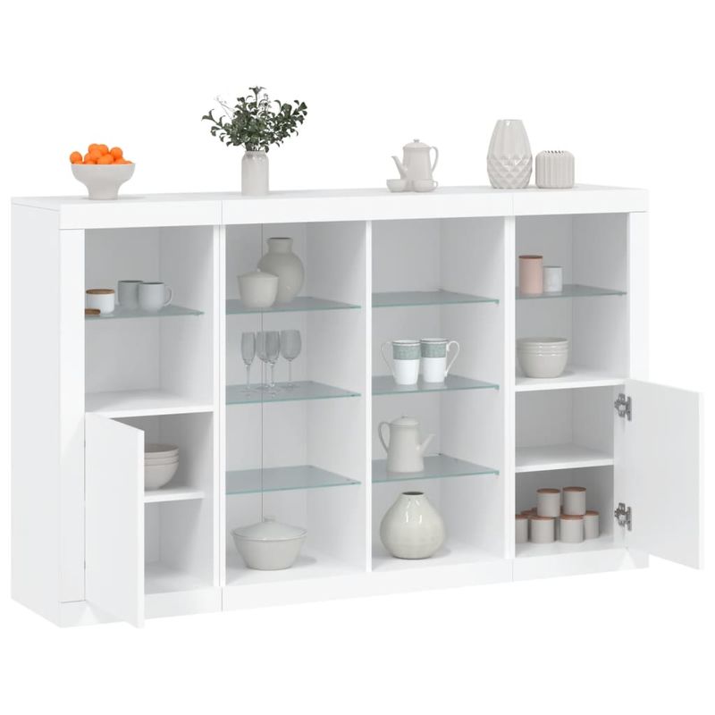 Casa si Gradina - Mobilier - Comode si corpuri - Comode - Servanta cu lumini LED, 3 buc., alb, lemn prelucrat - Infinity.ro