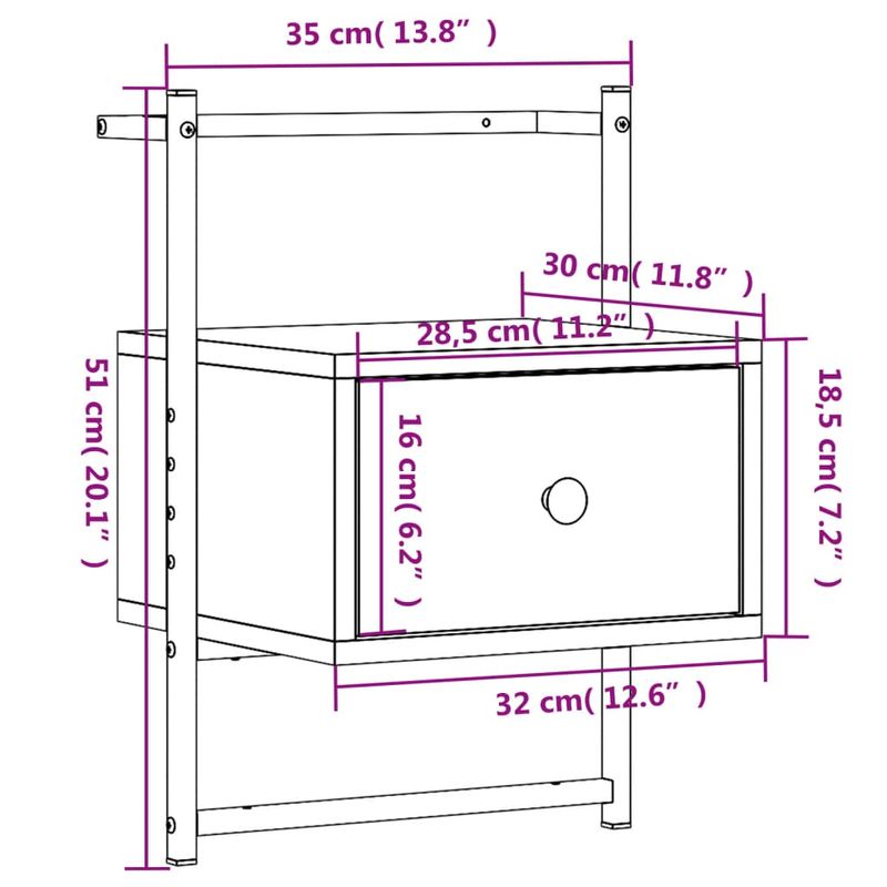 Casa si Gradina - Mobilier - Comode si corpuri - Noptiere - Noptiera de perete, stejar maro, 35x30x51 cm, lemn prelucrat - Infinity.ro