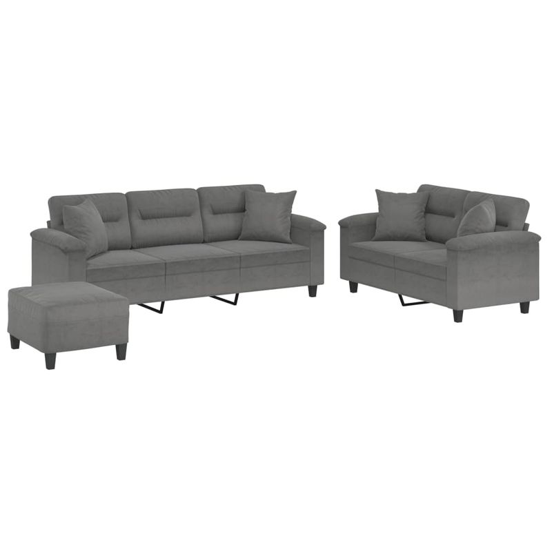 Casa si Gradina - Mobilier - Seturi de mobilier - Seturi living - Set de canapele cu perne, 3 piese, gri inchis, microfibra - Infinity.ro