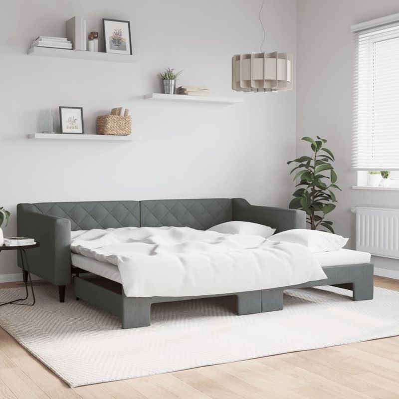Casa si Gradina - Mobilier - Paturi si accesorii - Paturi - Pat de zi cu extensie, gri inchis, 100x200 cm, textil - Infinity.ro