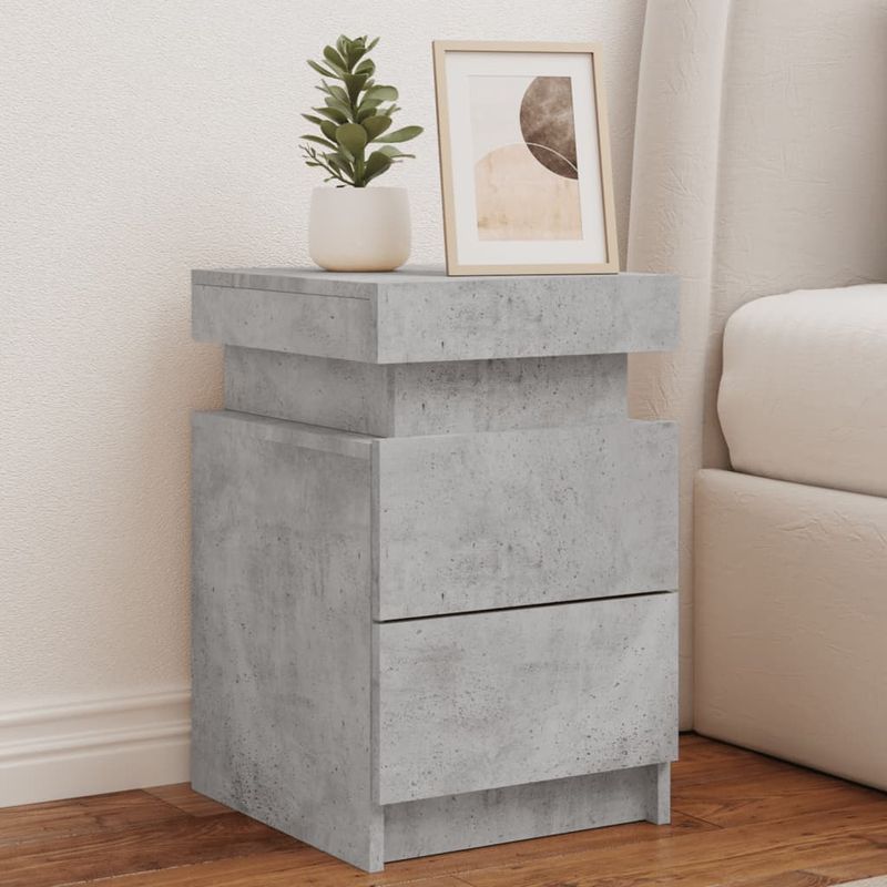 Casa si Gradina - Mobilier - Comode si corpuri - Noptiere - Noptiere cu lumini LED, 2 buc., gri beton, 35x39x55 cm - Infinity.ro