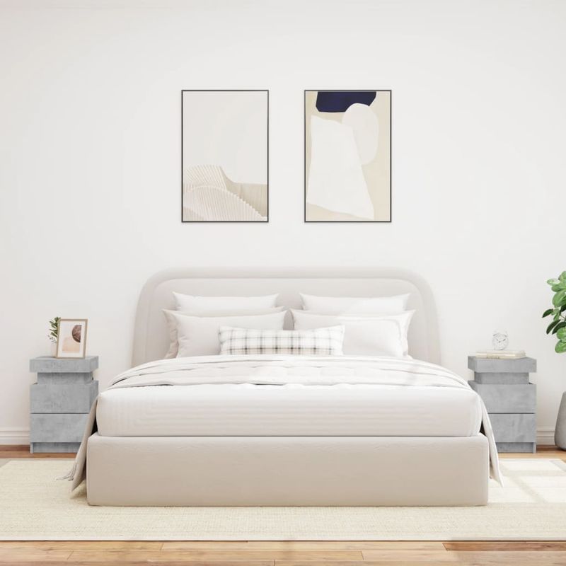 Casa si Gradina - Mobilier - Comode si corpuri - Noptiere - Noptiere cu lumini LED, 2 buc., gri beton, 35x39x55 cm - Infinity.ro