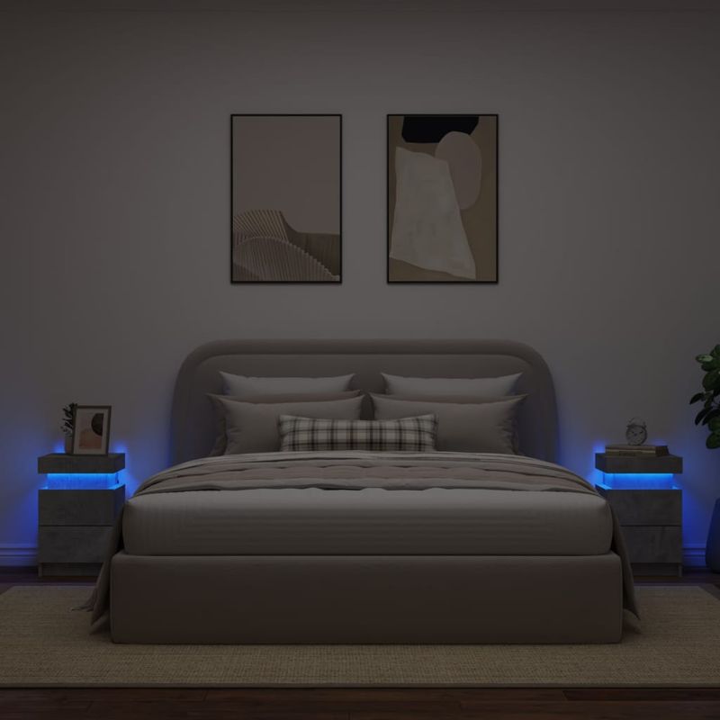 Casa si Gradina - Mobilier - Comode si corpuri - Noptiere - Noptiere cu lumini LED, 2 buc., gri beton, 35x39x55 cm - Infinity.ro