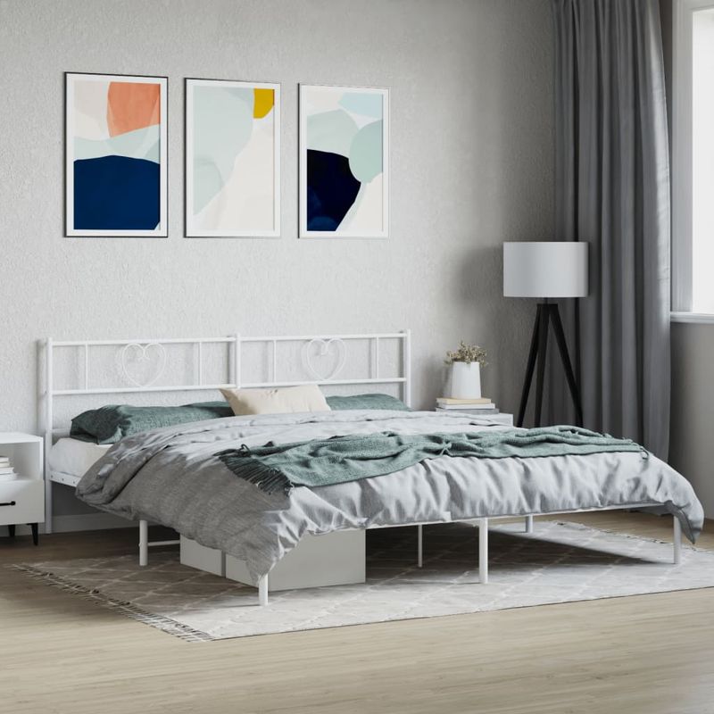 Casa si Gradina - Mobilier - Paturi si accesorii - Paturi - Cadru de pat metalic cu tablie, alb, 193x203 cm - Infinity.ro