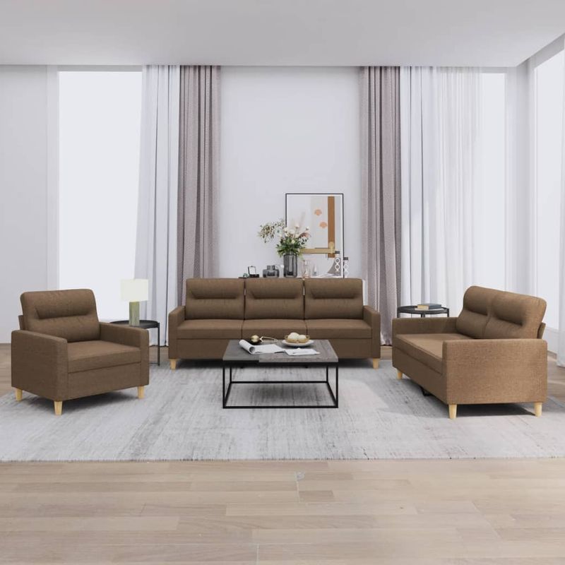 Casa si Gradina - Mobilier - Seturi de mobilier - Seturi living - Set de canapele cu perne, 3 piese, maro, textil - Infinity.ro