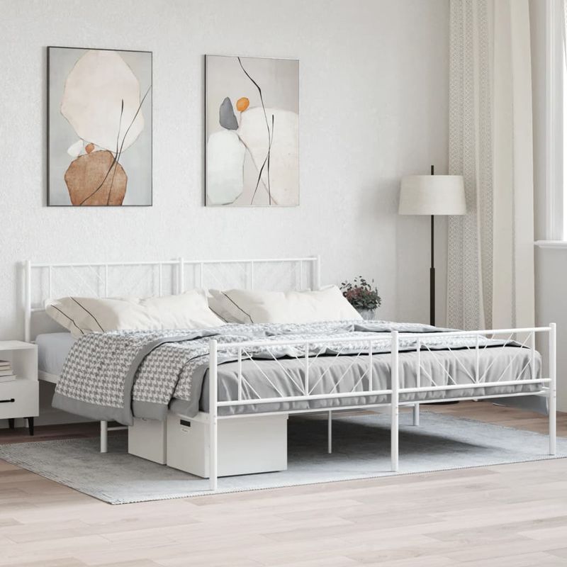 Casa si Gradina - Mobilier - Paturi si accesorii - Paturi - Cadru de pat metalic cu tablie de cap/picioare, alb, 183x213 cm - Infinity.ro