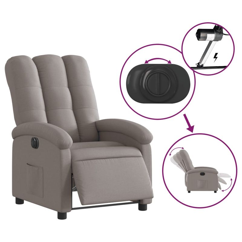 Casa si Gradina - Mobilier - Scaune si fotolii - Fotolii - Fotoliu rabatabil electric, gri taupe, material textil - Infinity.ro