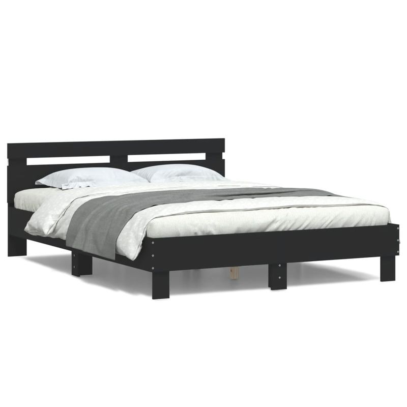 Casa si Gradina - Mobilier - Paturi si accesorii - Paturi - Cadru de pat cu tablie si LED, negru, 140x200 cm - Infinity.ro