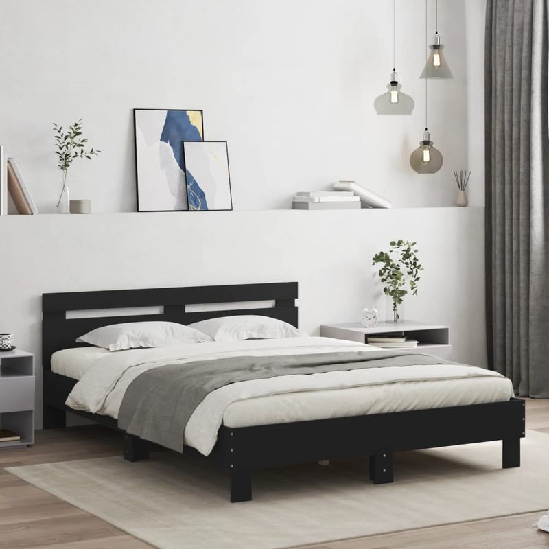 Casa si Gradina - Mobilier - Paturi si accesorii - Paturi - Cadru de pat cu tablie si LED, negru, 140x200 cm - Infinity.ro