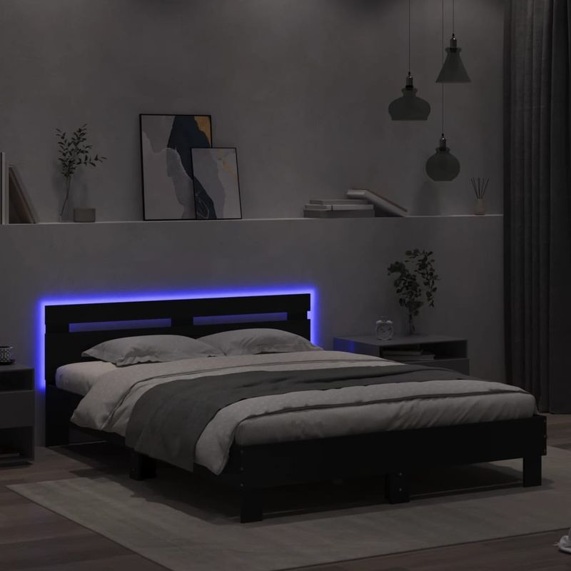Casa si Gradina - Mobilier - Paturi si accesorii - Paturi - Cadru de pat cu tablie si LED, negru, 140x200 cm - Infinity.ro