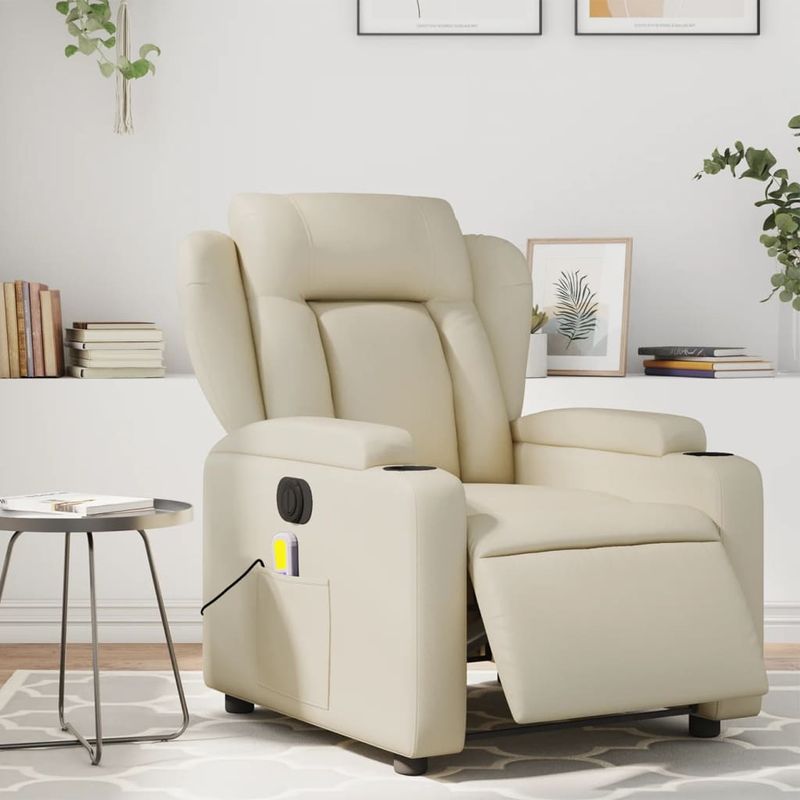 Ingrijire personala si Cosmetice - Sanatate si wellness - Articole wellness - Fotolii de masaj - Fotoliu electric de masaj rabatabil, crem, piele ecologica - Infinity.ro
