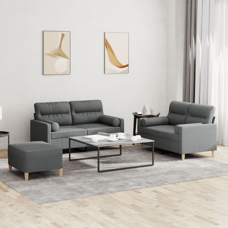 Casa si Gradina - Mobilier - Seturi de mobilier - Seturi living - Set de canapele cu perne, 3 piese, gri inchis, textil - Infinity.ro