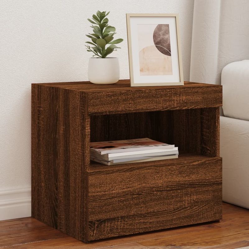 Casa si Gradina - Mobilier - Comode si corpuri - Noptiere - Noptiera cu lumini LED, stejar maro, 50x40x45 cm - Infinity.ro
