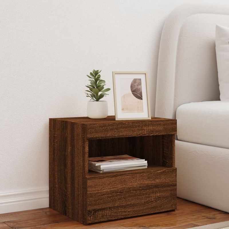 Casa si Gradina - Mobilier - Comode si corpuri - Noptiere - Noptiera cu lumini LED, stejar maro, 50x40x45 cm - Infinity.ro