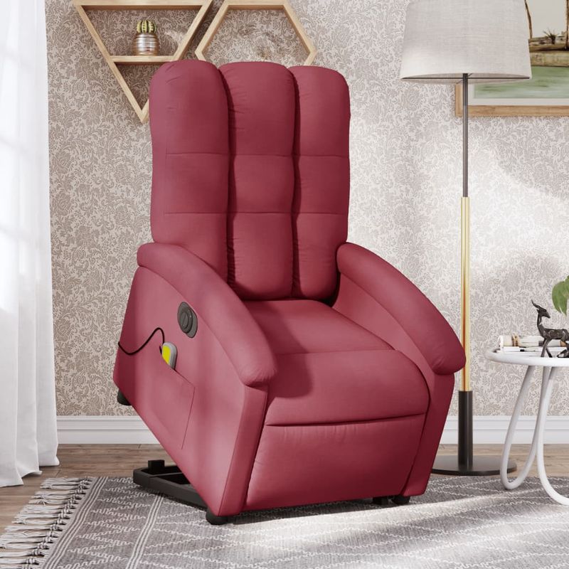 Ingrijire personala si Cosmetice - Sanatate si wellness - Articole wellness - Fotolii de masaj - Fotoliu de masaj electric rabatabil cu ridicare rosu vin textil - Infinity.ro
