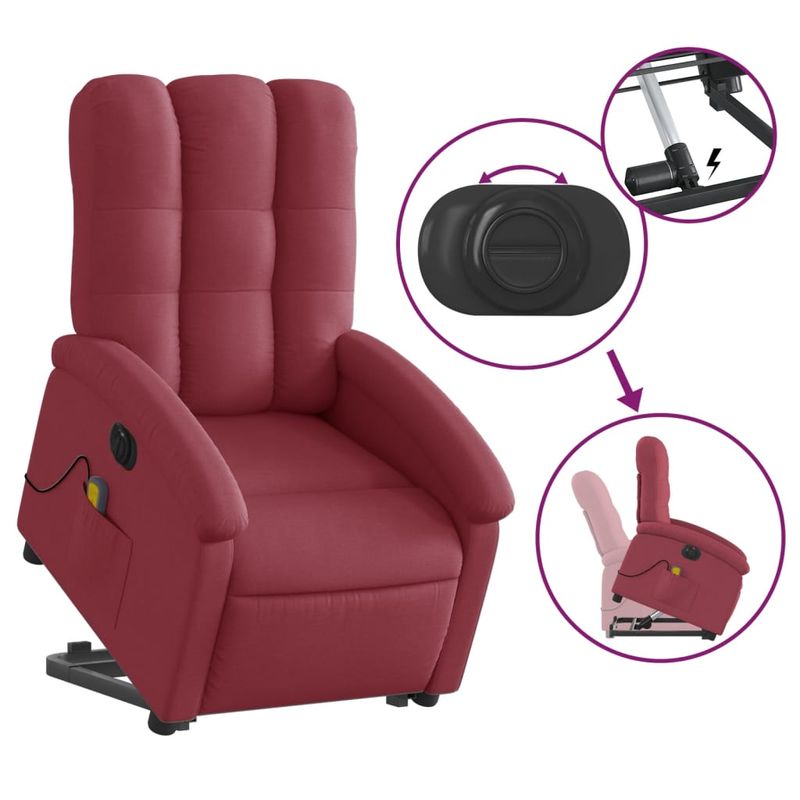 Ingrijire personala si Cosmetice - Sanatate si wellness - Articole wellness - Fotolii de masaj - Fotoliu de masaj electric rabatabil cu ridicare rosu vin textil - Infinity.ro