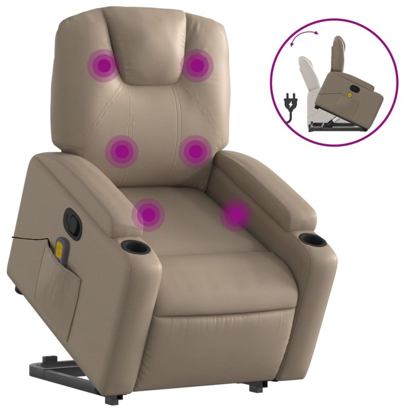 Ingrijire personala si Cosmetice - Sanatate si wellness - Articole wellness - Fotolii de masaj - Fotoliu de masaj rabatabil vertical cappuccino piele ecologica - Infinity.ro
