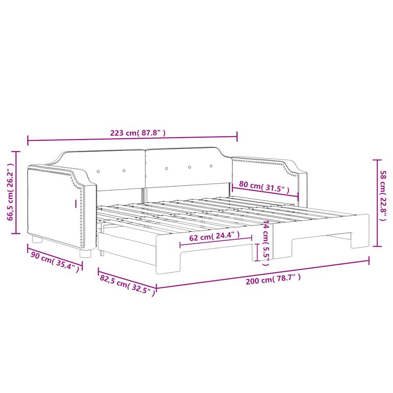Casa si Gradina - Mobilier - Paturi si accesorii - Paturi - Pat de zi cu extensie, crem, 80x200 cm, textil - Infinity.ro